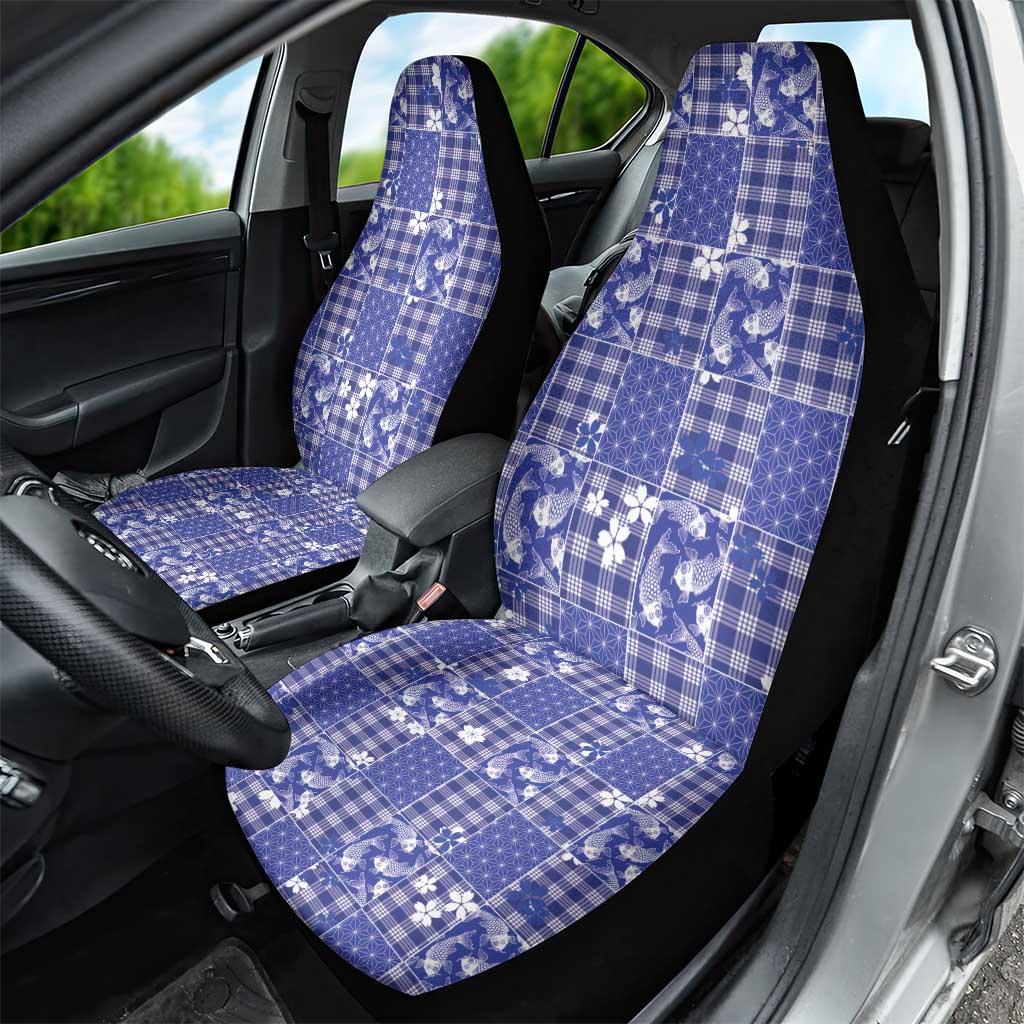 Blue Palaka Japanese Patterns Car Seat Cover Koi Fish Asanoha Sakura Patchwork Stylized - Polynesian Pride