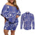 Blue Palaka Japanese Patterns Couples Matching Off Shoulder Short Dress and Long Sleeve Button Shirt Koi Fish Asanoha Sakura Patchwork Stylized - Polynesian Pride