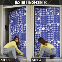 Blue Palaka Japanese Patterns Door Cover Koi Fish Asanoha Sakura Patchwork Stylized - Polynesian Pride