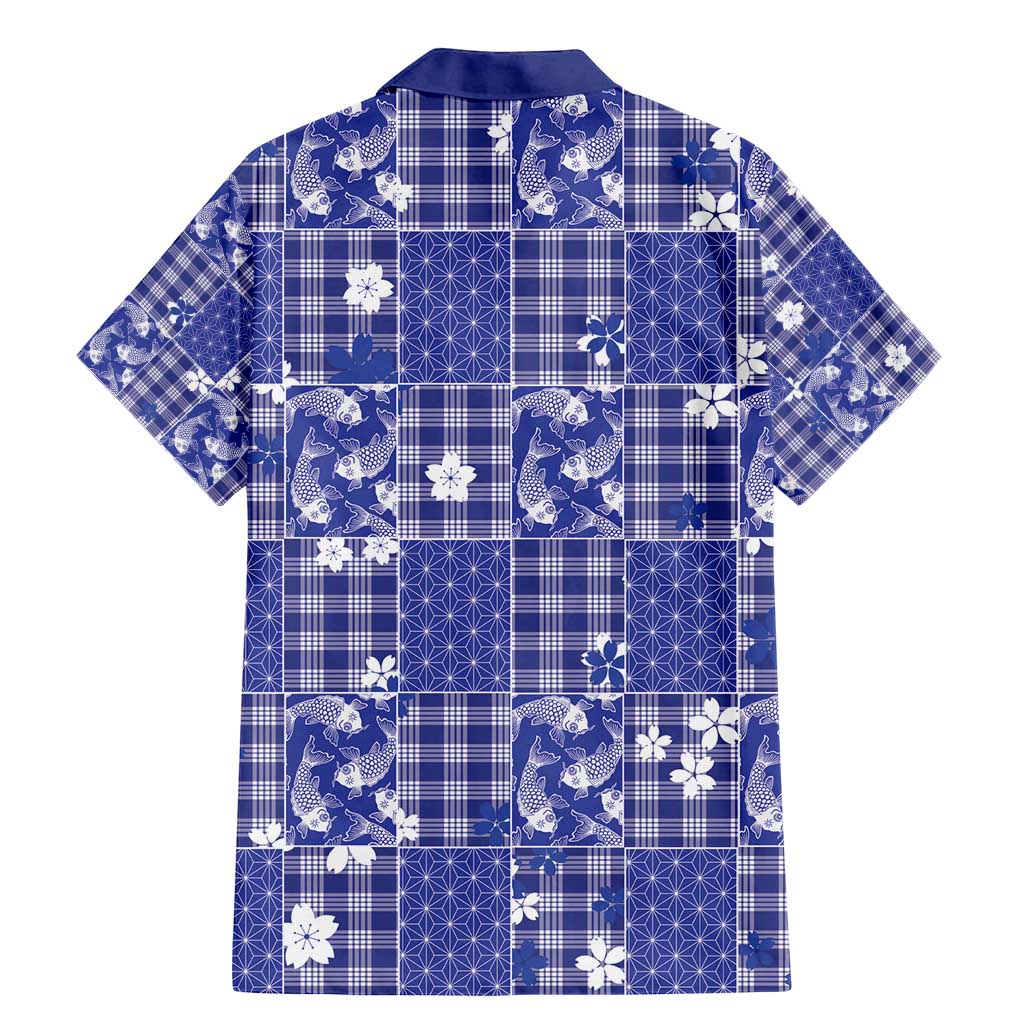 Blue Palaka Japanese Patterns Family Matching Mermaid Dress and Hawaiian Shirt Koi Fish Asanoha Sakura Patchwork Stylized - Polynesian Pride