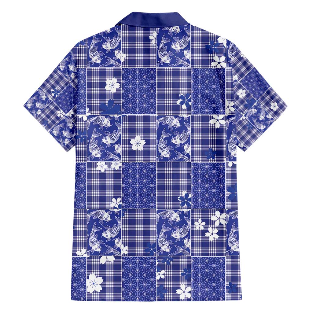Blue Palaka Japanese Patterns Family Matching Short Sleeve Bodycon Dress and Hawaiian Shirt Koi Fish Asanoha Sakura Patchwork Stylized - Polynesian Pride