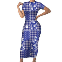 Blue Palaka Japanese Patterns Family Matching Short Sleeve Bodycon Dress and Hawaiian Shirt Koi Fish Asanoha Sakura Patchwork Stylized - Polynesian Pride