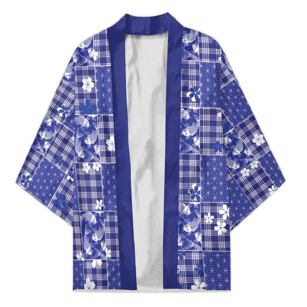 Blue Palaka Japanese Patterns Kimono Koi Fish Asanoha Sakura Patchwork Stylized - Polynesian Pride