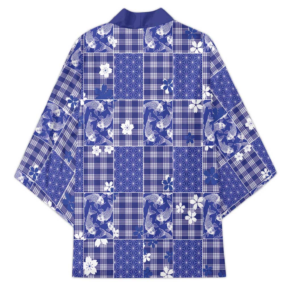 Blue Palaka Japanese Patterns Kimono Koi Fish Asanoha Sakura Patchwork Stylized - Polynesian Pride