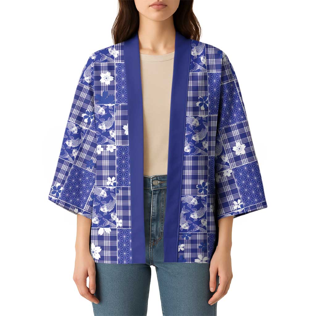 Blue Palaka Japanese Patterns Kimono Koi Fish Asanoha Sakura Patchwork Stylized - Polynesian Pride