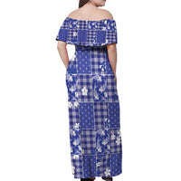 Blue Palaka Japanese Patterns Off Shoulder Maxi Dress Koi Fish Asanoha Sakura Patchwork Stylized - Polynesian Pride