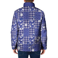 Blue Palaka Japanese Patterns Padded Jacket Koi Fish Asanoha Sakura Patchwork Stylized LT14 - Polynesian Pride