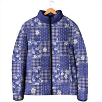 Blue Palaka Japanese Patterns Padded Jacket Koi Fish Asanoha Sakura Patchwork Stylized LT14 - Polynesian Pride