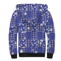 Blue Palaka Japanese Patterns Sherpa Hoodie Koi Fish Asanoha Sakura Patchwork Stylized LT14 - Polynesian Pride