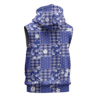Blue Palaka Japanese Patterns Sleeveless Hoodie Koi Fish Asanoha Sakura Patchwork Stylized LT14 - Polynesian Pride