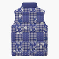 Blue Palaka Japanese Patterns Sleeveless Puffer Jacket Koi Fish Asanoha Sakura Patchwork Stylized LT14 - Polynesian Pride