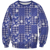 Blue Palaka Japanese Patterns Sweatshirt Koi Fish Asanoha Sakura Patchwork Stylized LT14 Unisex Blue - Polynesian Pride
