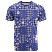 Blue Palaka Japanese Patterns T Shirt Koi Fish Asanoha Sakura Patchwork Stylized - Polynesian Pride