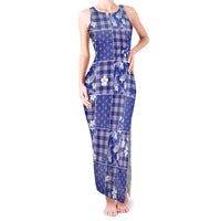 Blue Palaka Japanese Patterns Tank Maxi Dress Koi Fish Asanoha Sakura Patchwork Stylized - Polynesian Pride