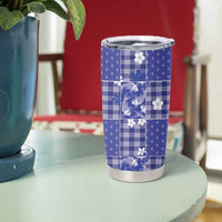 Blue Palaka Japanese Patterns Tumbler Cup Koi Fish Asanoha Sakura Patchwork Stylized - Polynesian Pride