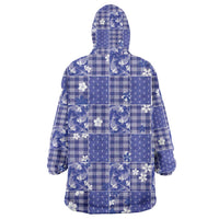 Blue Palaka Japanese Patterns Wearable Blanket Hoodie Koi Fish Asanoha Sakura Patchwork Stylized LT14 - Polynesian Pride
