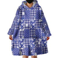 Blue Palaka Japanese Patterns Wearable Blanket Hoodie Koi Fish Asanoha Sakura Patchwork Stylized LT14 - Polynesian Pride