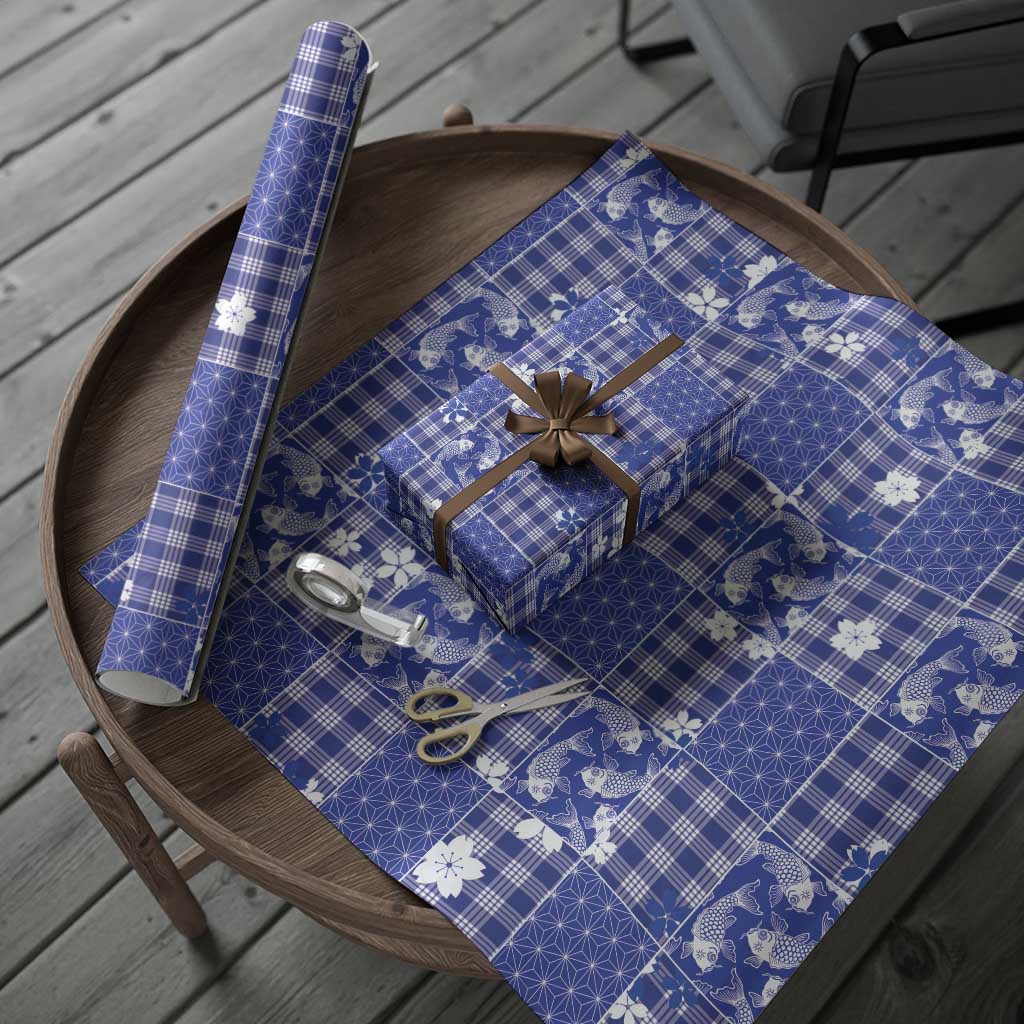 Blue Palaka Japanese Patterns Wrapping Paper Koi Fish Asanoha Sakura Patchwork Stylized LT14 - Polynesian Pride