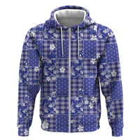 Blue Palaka Japanese Patterns Zip Hoodie Koi Fish Asanoha Sakura Patchwork Stylized - Polynesian Pride