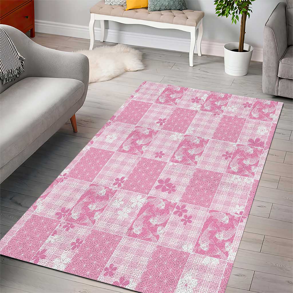 Pink Palaka Japanese Patterns Area Rug Koi Fish Asanoha Sakura Patchwork Stylized - Polynesian Pride