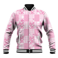 Pink Palaka Japanese Patterns Baseball Jacket Koi Fish Asanoha Sakura Patchwork Stylized LT14 Unisex Pink - Polynesian Pride