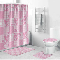 Pink Palaka Japanese Patterns Bathroom Set Koi Fish Asanoha Sakura Patchwork Stylized - Polynesian Pride