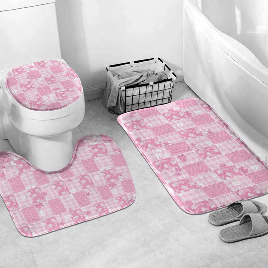 Pink Palaka Japanese Patterns Bathroom Set Koi Fish Asanoha Sakura Patchwork Stylized - Polynesian Pride
