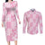 Pink Palaka Japanese Patterns Couples Matching Long Sleeve Bodycon Dress and Long Sleeve Button Shirt Koi Fish Asanoha Sakura Patchwork Stylized - Polynesian Pride