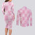 Pink Palaka Japanese Patterns Couples Matching Long Sleeve Bodycon Dress and Long Sleeve Button Shirt Koi Fish Asanoha Sakura Patchwork Stylized - Polynesian Pride