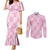 Pink Palaka Japanese Patterns Couples Matching Mermaid Dress and Long Sleeve Button Shirt Koi Fish Asanoha Sakura Patchwork Stylized - Polynesian Pride