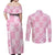 Pink Palaka Japanese Patterns Couples Matching Off Shoulder Maxi Dress and Long Sleeve Button Shirt Koi Fish Asanoha Sakura Patchwork Stylized - Polynesian Pride