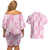 Pink Palaka Japanese Patterns Couples Matching Off Shoulder Short Dress and Hawaiian Shirt Koi Fish Asanoha Sakura Patchwork Stylized - Polynesian Pride