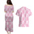 Pink Palaka Japanese Patterns Couples Matching Puletasi and Hawaiian Shirt Koi Fish Asanoha Sakura Patchwork Stylized - Polynesian Pride