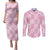 Pink Palaka Japanese Patterns Couples Matching Puletasi and Long Sleeve Button Shirt Koi Fish Asanoha Sakura Patchwork Stylized - Polynesian Pride