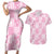 Pink Palaka Japanese Patterns Couples Matching Short Sleeve Bodycon Dress and Hawaiian Shirt Koi Fish Asanoha Sakura Patchwork Stylized - Polynesian Pride