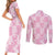Pink Palaka Japanese Patterns Couples Matching Short Sleeve Bodycon Dress and Long Sleeve Button Shirt Koi Fish Asanoha Sakura Patchwork Stylized - Polynesian Pride
