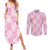 Pink Palaka Japanese Patterns Couples Matching Summer Maxi Dress and Long Sleeve Button Shirt Koi Fish Asanoha Sakura Patchwork Stylized - Polynesian Pride