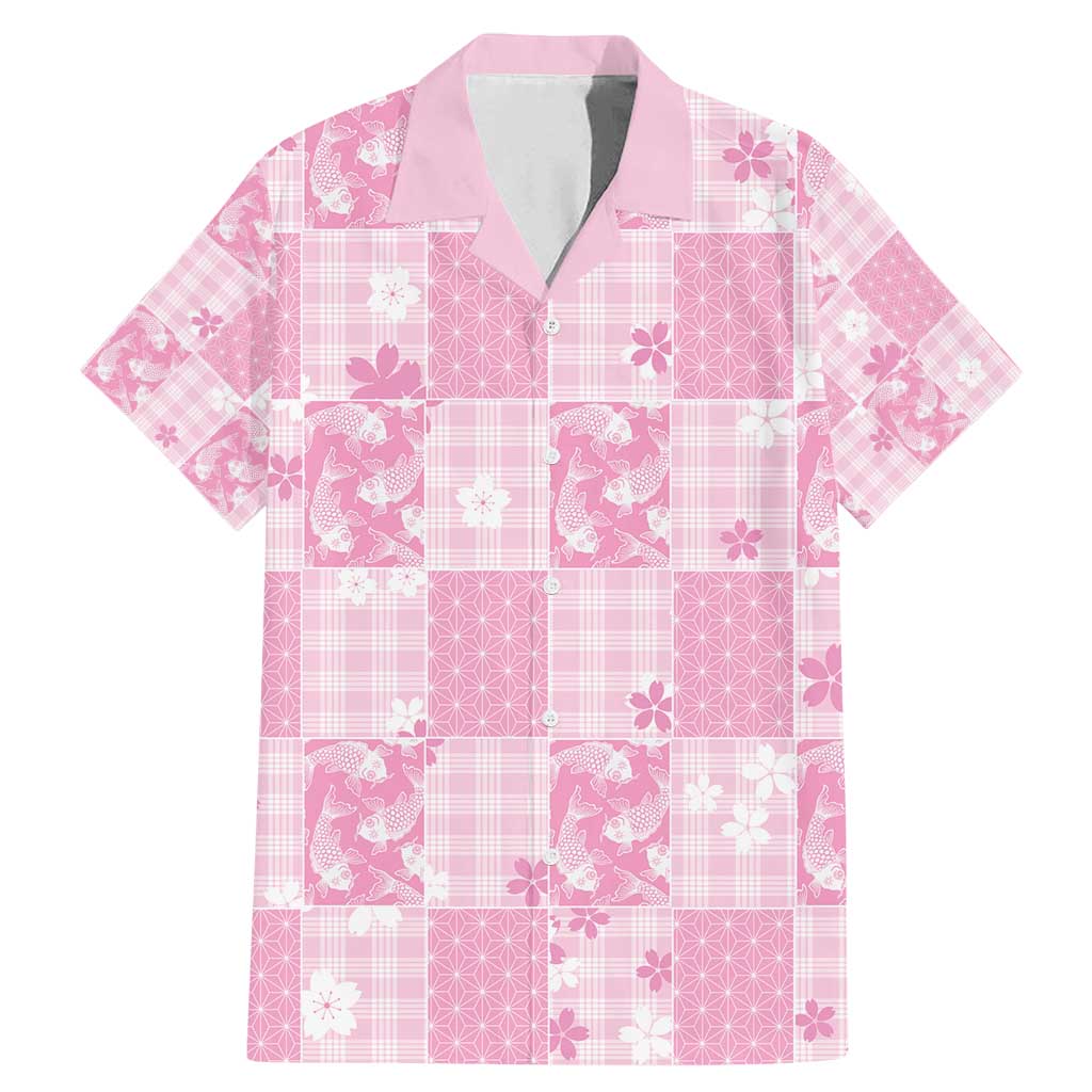 Pink Palaka Japanese Patterns Family Matching Mermaid Dress and Hawaiian Shirt Koi Fish Asanoha Sakura Patchwork Stylized - Polynesian Pride