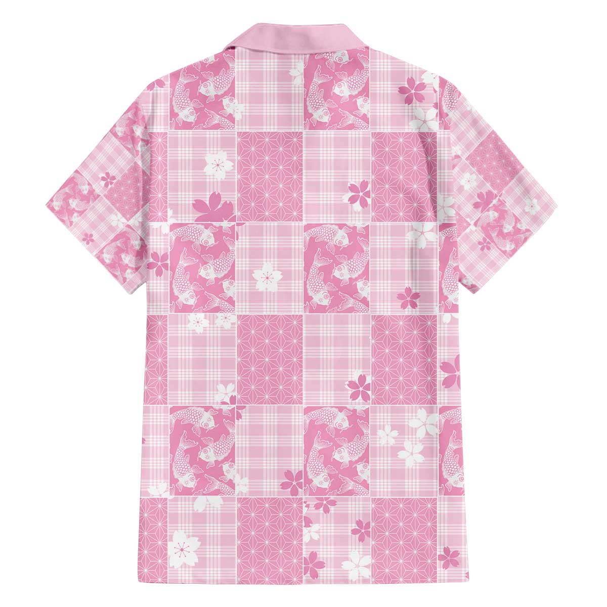 Pink Palaka Japanese Patterns Family Matching Off The Shoulder Long Sleeve Dress and Hawaiian Shirt Koi Fish Asanoha Sakura Patchwork Stylized - Polynesian Pride