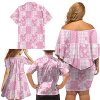Pink Palaka Japanese Patterns Family Matching Off Shoulder Short Dress and Hawaiian Shirt Koi Fish Asanoha Sakura Patchwork Stylized - Polynesian Pride