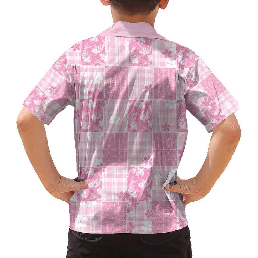Pink Palaka Japanese Patterns Family Matching Puletasi and Hawaiian Shirt Koi Fish Asanoha Sakura Patchwork Stylized LT14 - Polynesian Pride