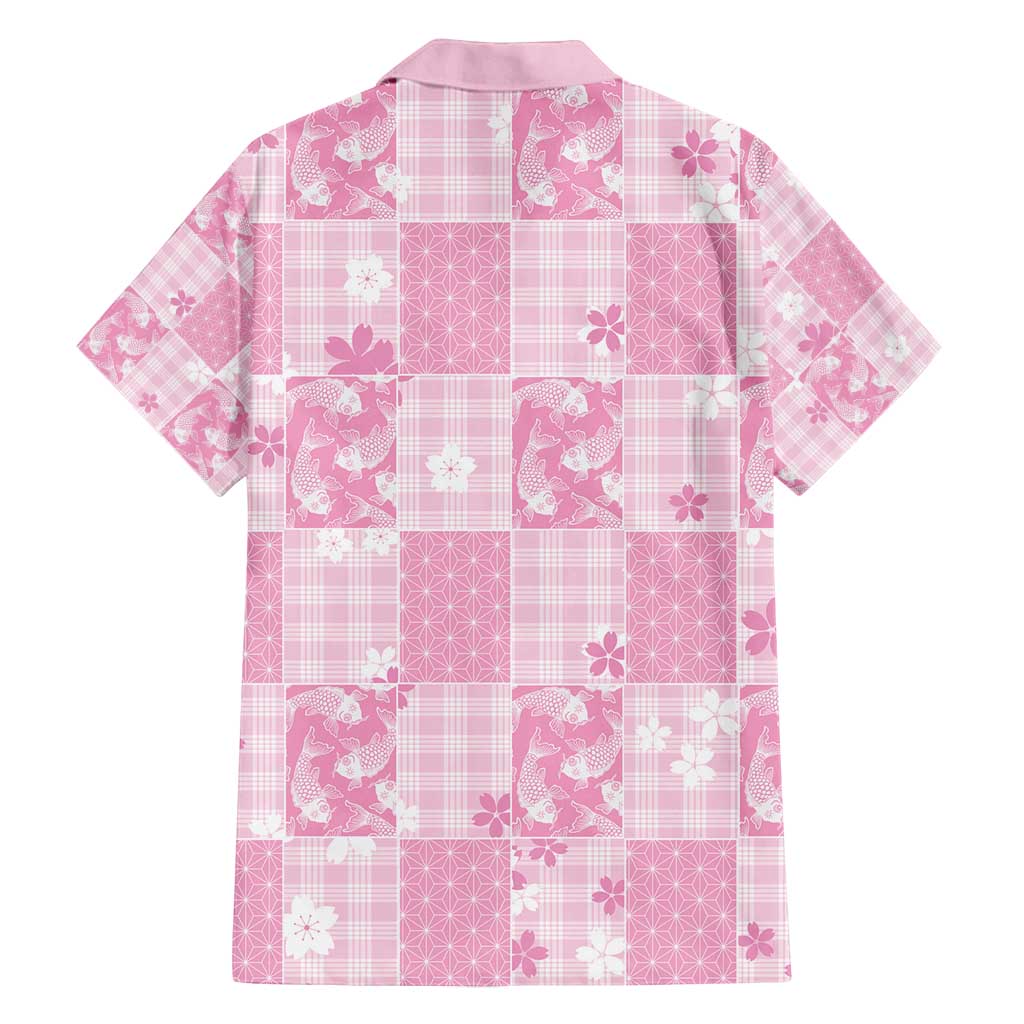Pink Palaka Japanese Patterns Family Matching Puletasi and Hawaiian Shirt Koi Fish Asanoha Sakura Patchwork Stylized LT14 - Polynesian Pride