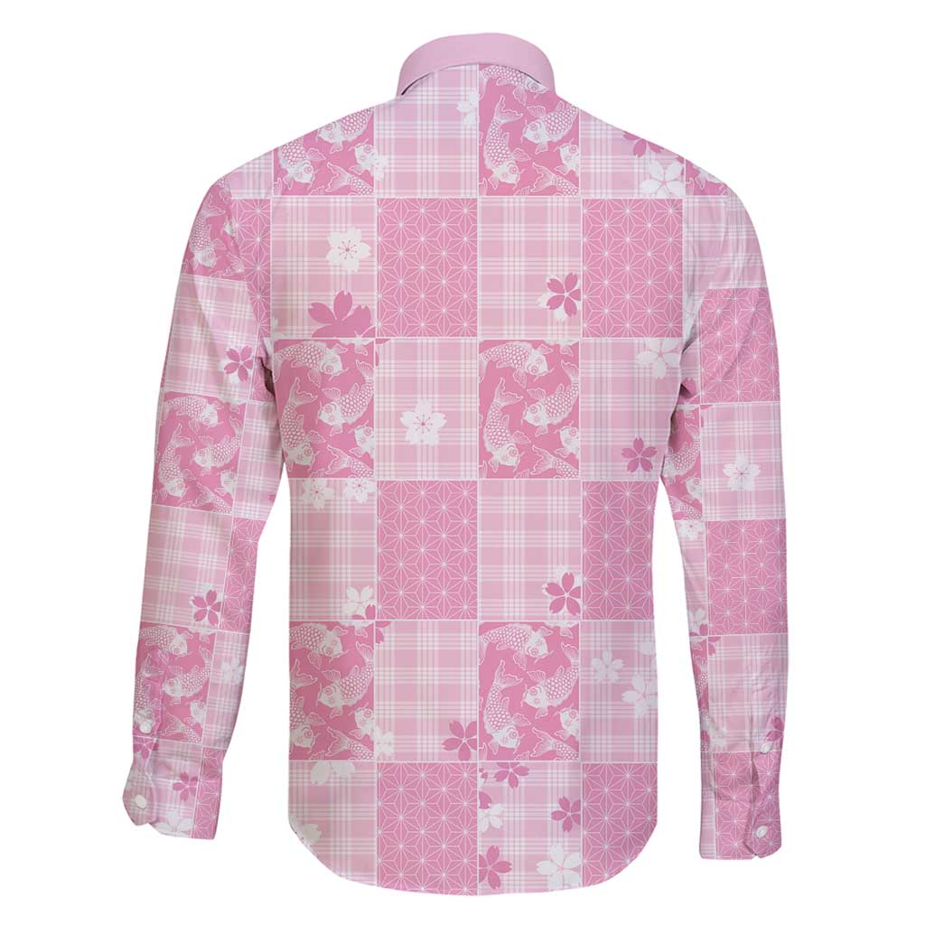 Pink Palaka Japanese Patterns Family Matching Puletasi and Hawaiian Shirt Koi Fish Asanoha Sakura Patchwork Stylized LT14 - Polynesian Pride