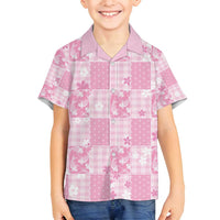 Pink Palaka Japanese Patterns Family Matching Puletasi and Hawaiian Shirt Koi Fish Asanoha Sakura Patchwork Stylized LT14 Son's Shirt Pink - Polynesian Pride