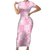 Pink Palaka Japanese Patterns Family Matching Short Sleeve Bodycon Dress and Hawaiian Shirt Koi Fish Asanoha Sakura Patchwork Stylized - Polynesian Pride