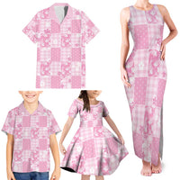 Pink Palaka Japanese Patterns Family Matching Tank Maxi Dress and Hawaiian Shirt Koi Fish Asanoha Sakura Patchwork Stylized - Polynesian Pride