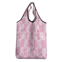 Pink Palaka Japanese Patterns Grocery Bag Koi Fish Asanoha Sakura Patchwork Stylized - Polynesian Pride
