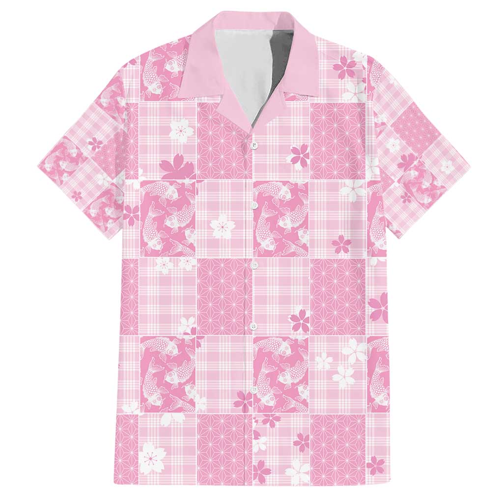 Pink Palaka Japanese Patterns Hawaiian Shirt Koi Fish Asanoha Sakura Patchwork Stylized - Polynesian Pride