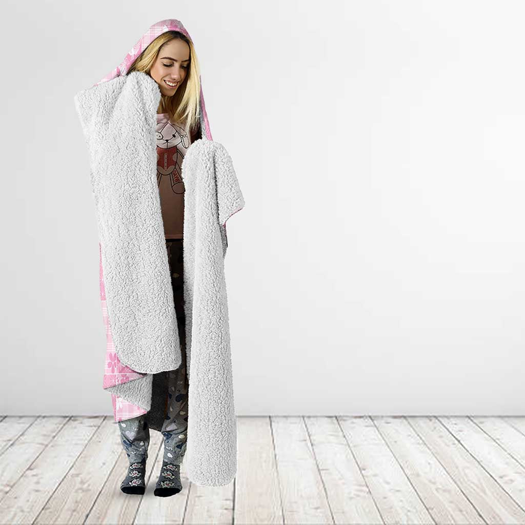 Pink Palaka Japanese Patterns Hooded Blanket Koi Fish Asanoha Sakura Patchwork Stylized - Polynesian Pride