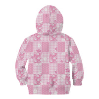 Pink Palaka Japanese Patterns Kid Hoodie Koi Fish Asanoha Sakura Patchwork Stylized - Polynesian Pride